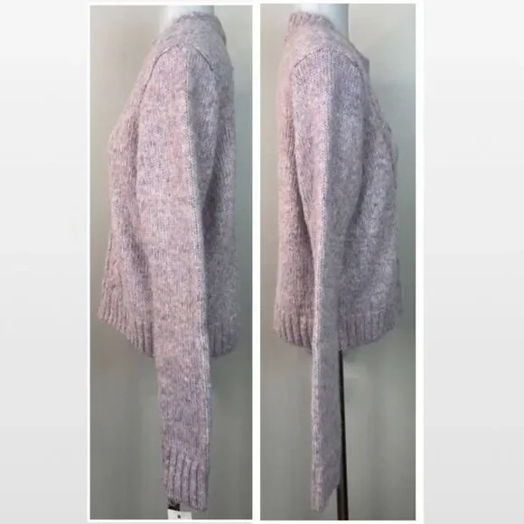 New Purple & Pink Cable Chunky Knit Cropped Pullover Sweater - Picture 9 of 16